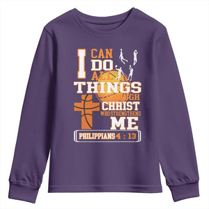 Christian Basketball Youth Sweatshirt I Can Do All Things Through Christ Bible Verse TS12 Purple Print Your Wear