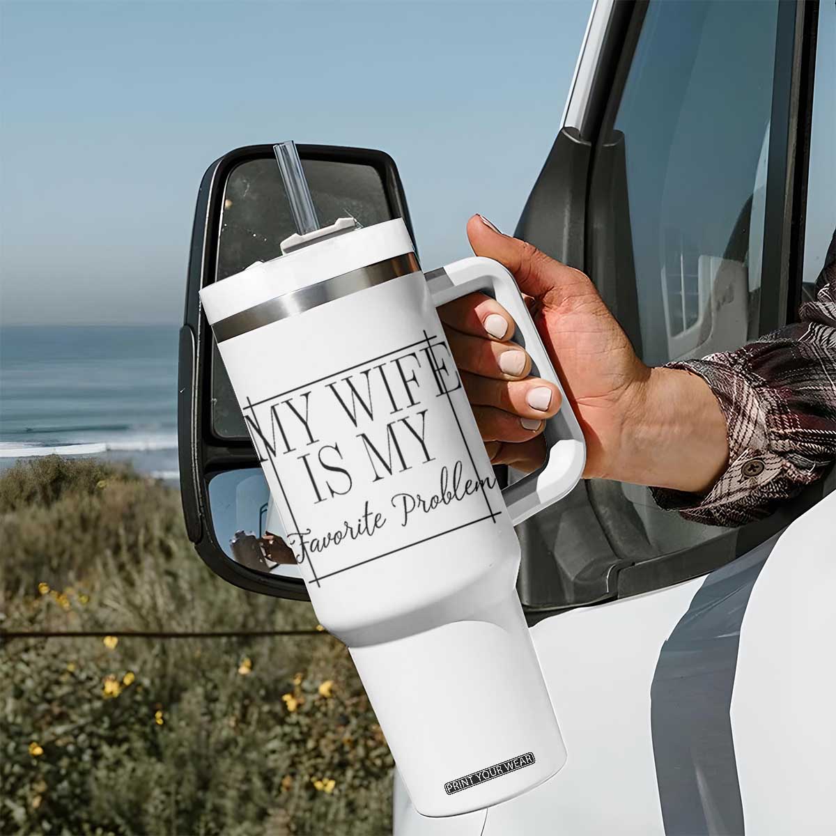 Funny My Wife Is My Favorite Problem Quote Tumbler With Handle Husband Marriage Wife Gift TS12 Print Your Wear