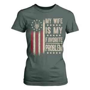 Funny My Wife Is My Favorite Problem T Shirt For Women American Flag Husband Marriage Gift