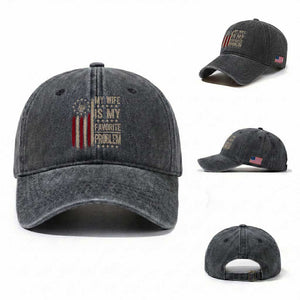 Funny My Wife Is My Favorite Problem Washed Cotton Baseball Cap American Flag Husband Marriage Gift