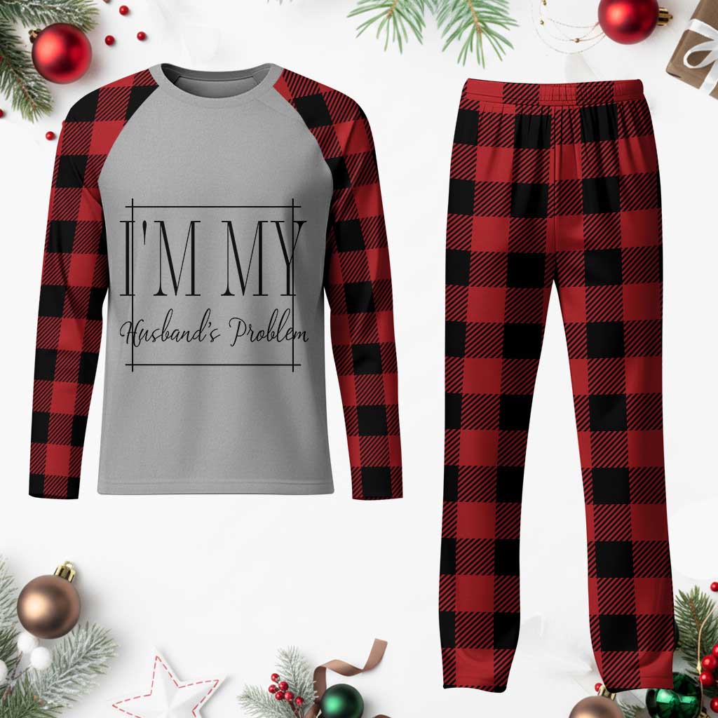 Funny Im My Husbands Problem Wife Plaid Pajama Set Marriage Couple Gift