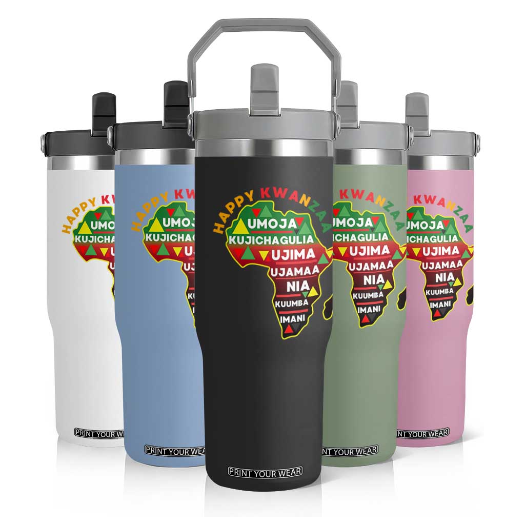 Happy Kwanzaa African Map Flip Straw Tumbler Nguzo Saba Seven Principles African Heritage Gift - Print Your Wear