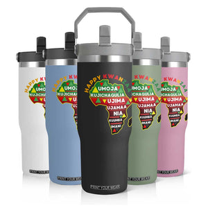 Happy Kwanzaa African Map Flip Straw Tumbler Nguzo Saba Seven Principles African Heritage Gift - Print Your Wear