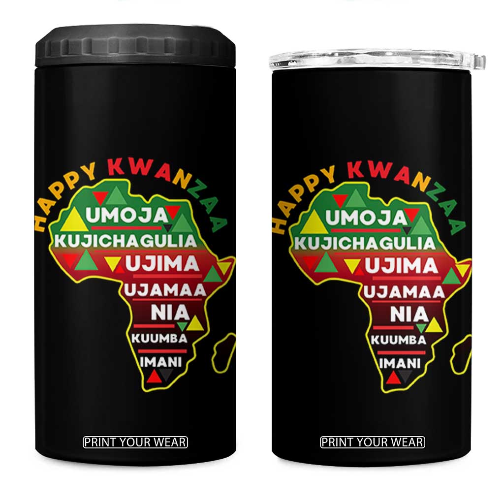 Happy Kwanzaa African Map 4 in 1 Can Cooler Tumbler Nguzo Saba Seven Principles African Heritage Gift - Print Your Wear