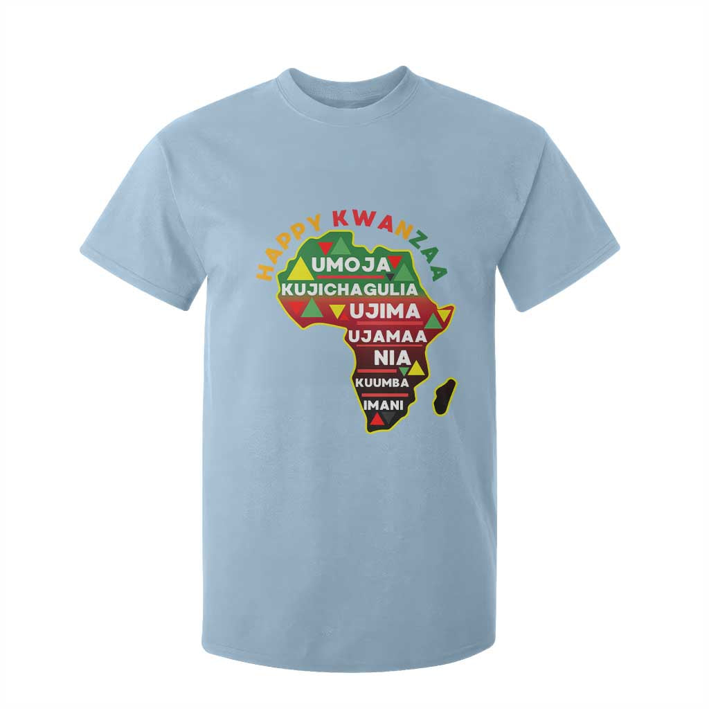 Happy Kwanzaa African Map T Shirt For Kid Nguzo Saba Seven Principles African Heritage Gift TS12 Light Blue Print Your Wear