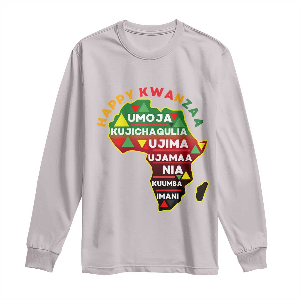 Happy Kwanzaa African Map Long Sleeve Shirt Nguzo Saba Seven Principles African Heritage Gift TS12 Ice Gray Print Your Wear