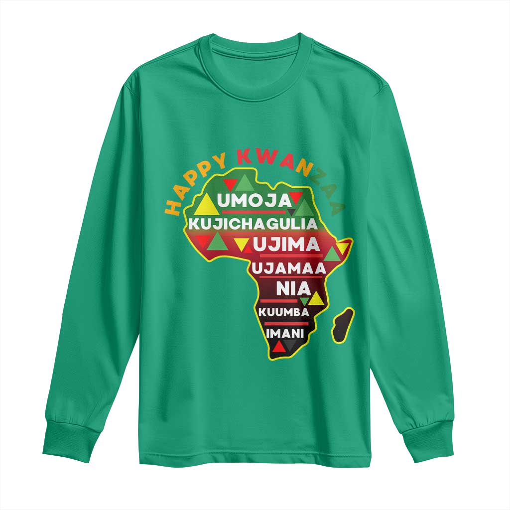 Happy Kwanzaa African Map Long Sleeve Shirt Nguzo Saba Seven Principles African Heritage Gift TS12 Irish Green Print Your Wear