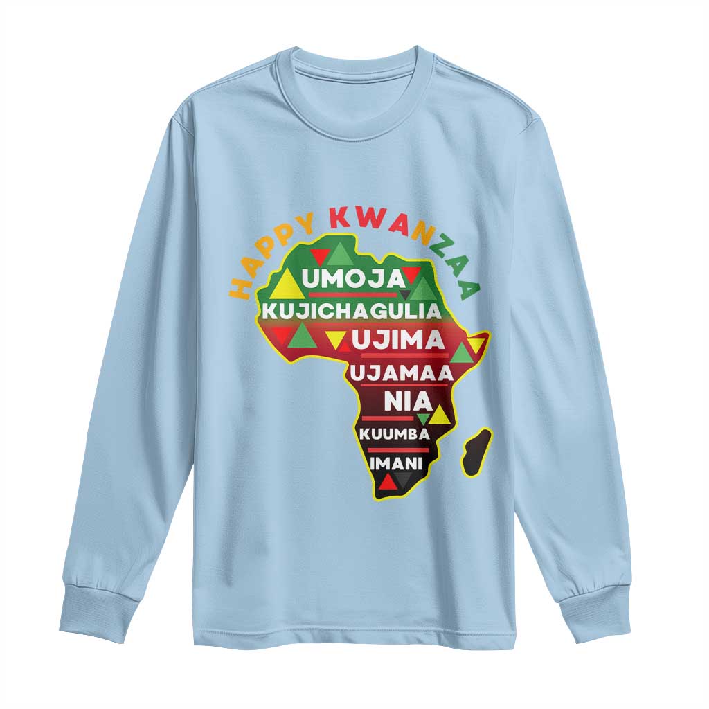 Happy Kwanzaa African Map Long Sleeve Shirt Nguzo Saba Seven Principles African Heritage Gift TS12 Light Blue Print Your Wear