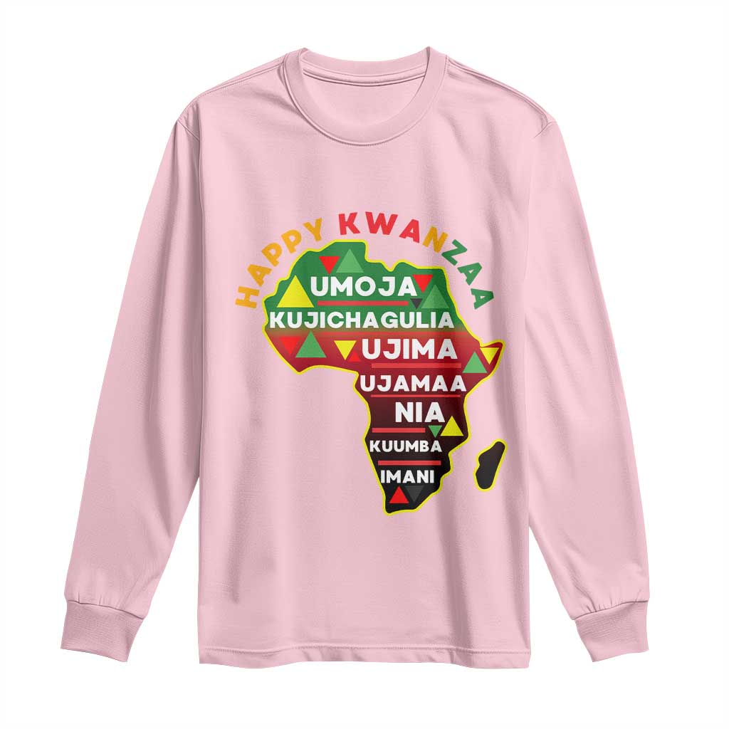 Happy Kwanzaa African Map Long Sleeve Shirt Nguzo Saba Seven Principles African Heritage Gift TS12 Light Pink Print Your Wear