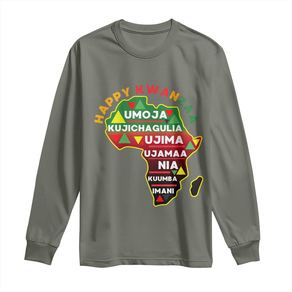 Happy Kwanzaa African Map Long Sleeve Shirt Nguzo Saba Seven Principles African Heritage Gift TS12 Military Green Print Your Wear