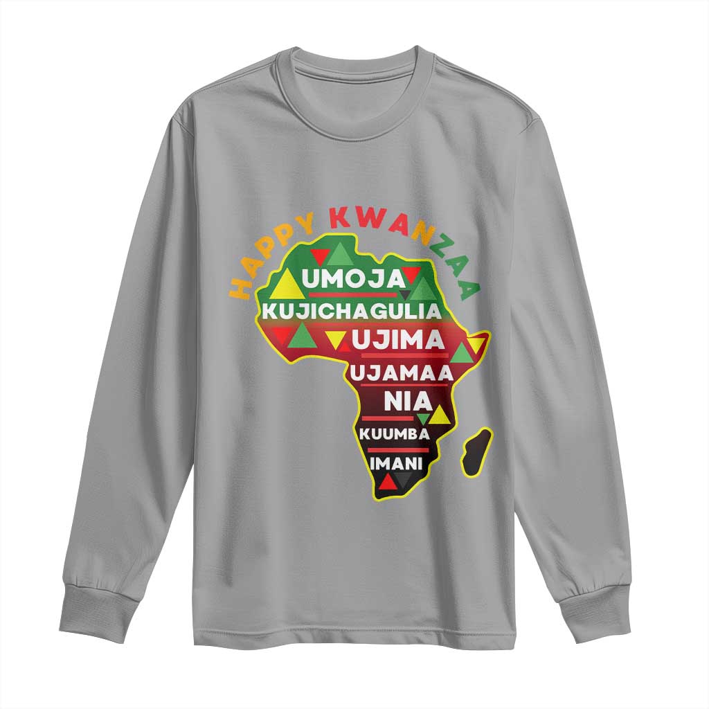 Happy Kwanzaa African Map Long Sleeve Shirt Nguzo Saba Seven Principles African Heritage Gift TS12 Sport Gray Print Your Wear