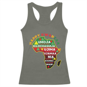 Happy Kwanzaa African Map Racerback Tank Top Nguzo Saba Seven Principles African Heritage Gift TS12 Military Green Print Your Wear