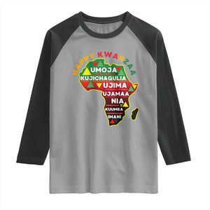 Happy Kwanzaa African Map Raglan Shirt Nguzo Saba Seven Principles African Heritage Gift - Print Your Wear