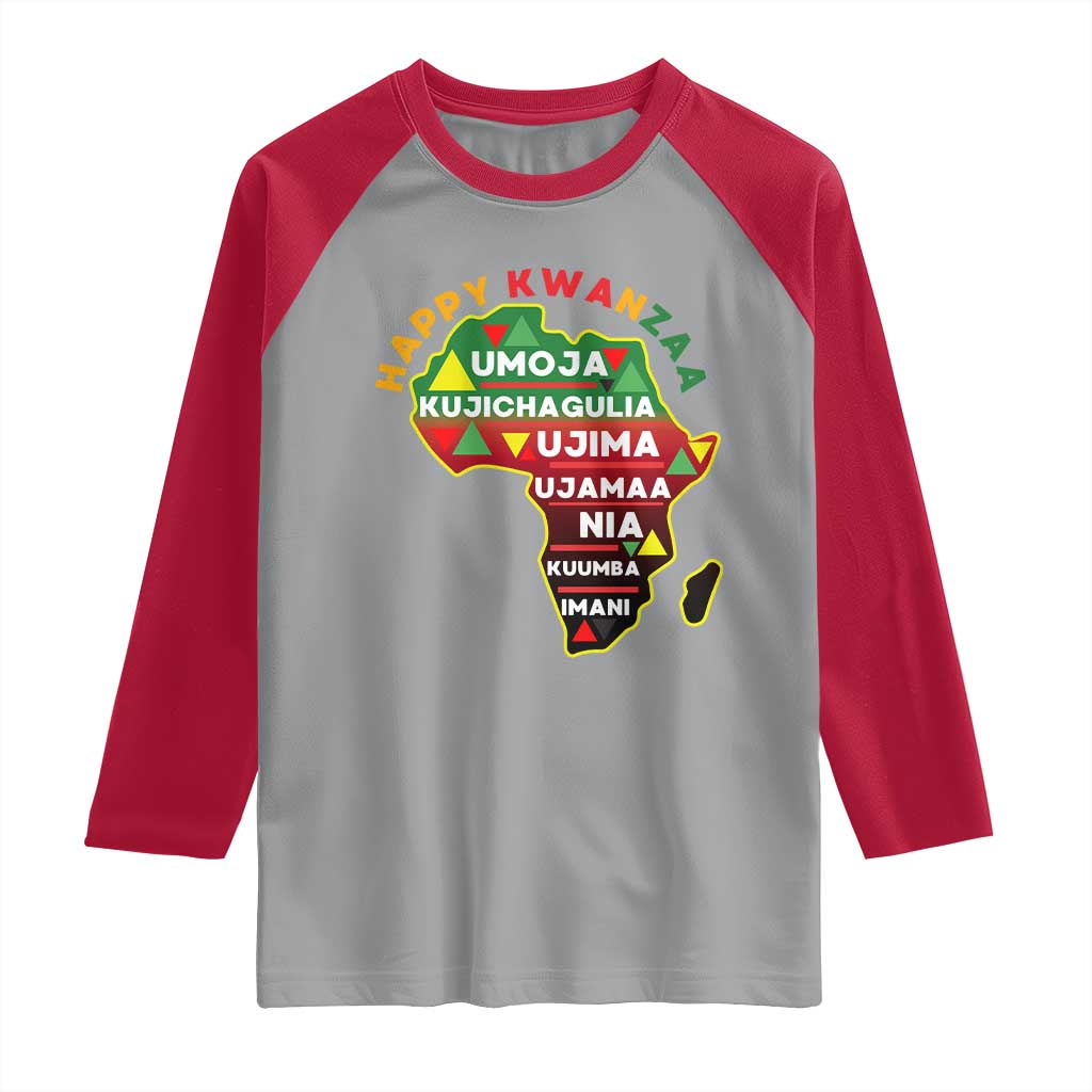 Happy Kwanzaa African Map Raglan Shirt Nguzo Saba Seven Principles African Heritage Gift TS12 Sport Gray Red Print Your Wear