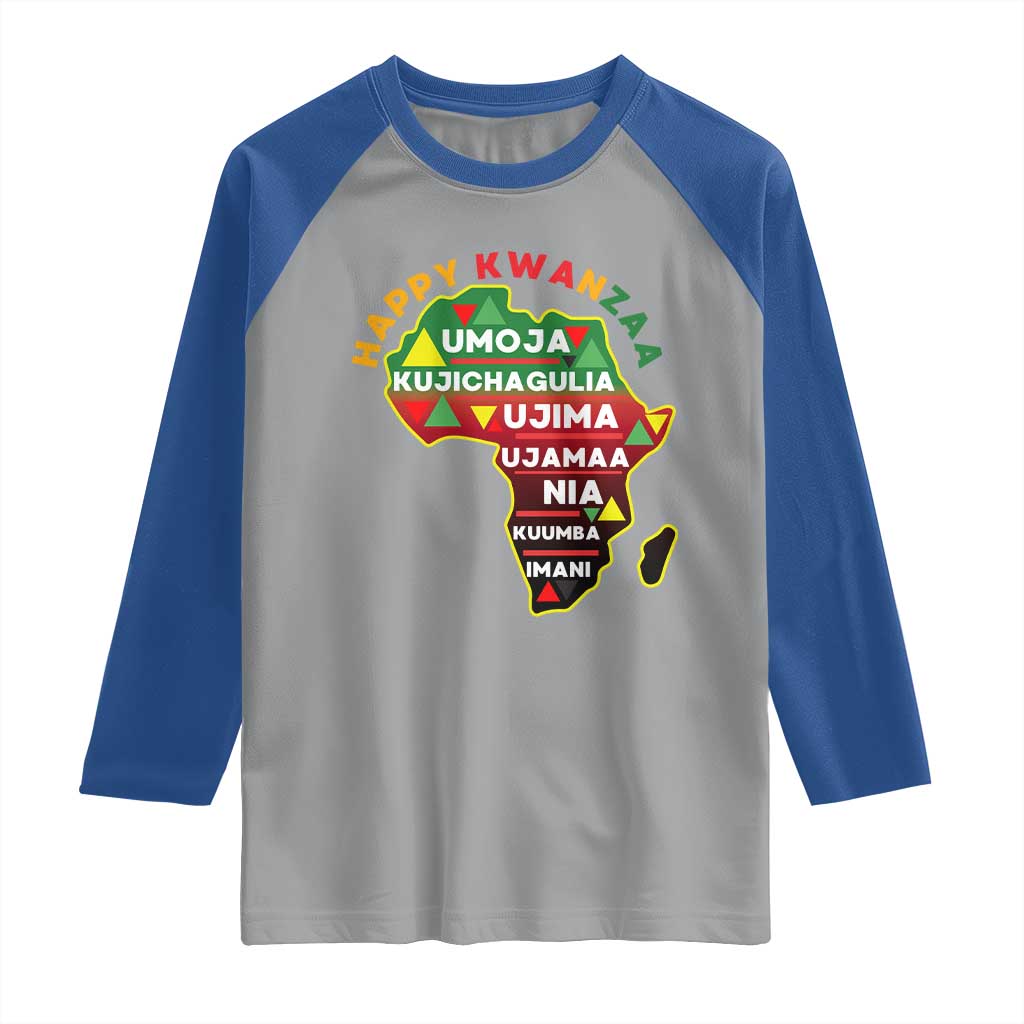 Happy Kwanzaa African Map Raglan Shirt Nguzo Saba Seven Principles African Heritage Gift - Print Your Wear