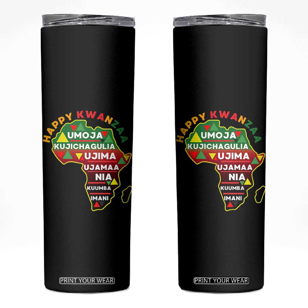 Happy Kwanzaa African Map Skinny Tumbler Nguzo Saba Seven Principles African Heritage Gift - Print Your Wear