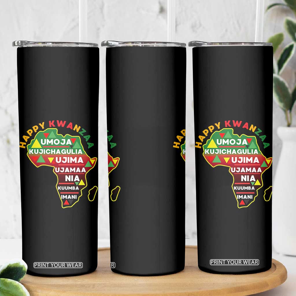 Happy Kwanzaa African Map Skinny Tumbler Nguzo Saba Seven Principles African Heritage Gift - Print Your Wear