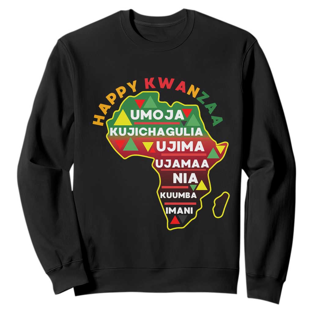 Happy Kwanzaa African Map Sweatshirt Nguzo Saba Seven Principles African Heritage Gift TS12 Black Print Your Wear