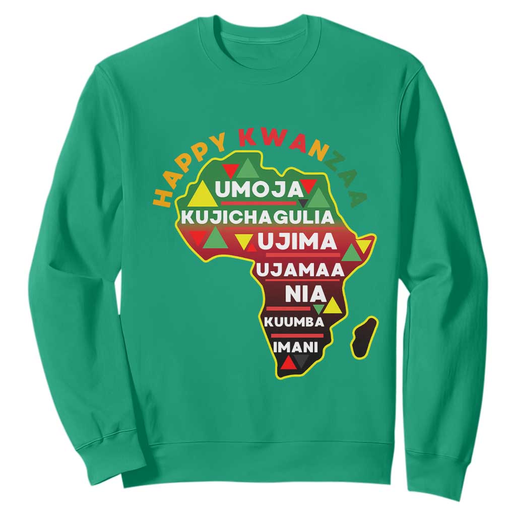 Happy Kwanzaa African Map Sweatshirt Nguzo Saba Seven Principles African Heritage Gift TS12 Irish Green Print Your Wear