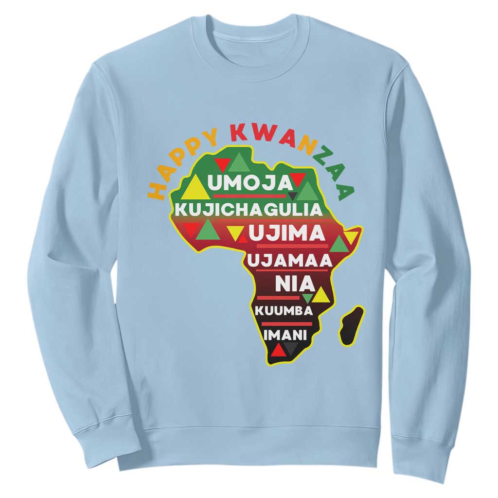 Happy Kwanzaa African Map Sweatshirt Nguzo Saba Seven Principles African Heritage Gift TS12 Light Blue Print Your Wear