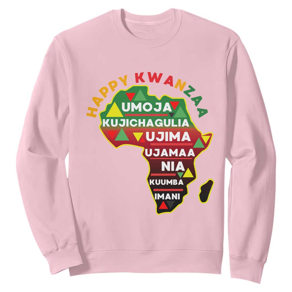Happy Kwanzaa African Map Sweatshirt Nguzo Saba Seven Principles African Heritage Gift TS12 Light Pink Print Your Wear