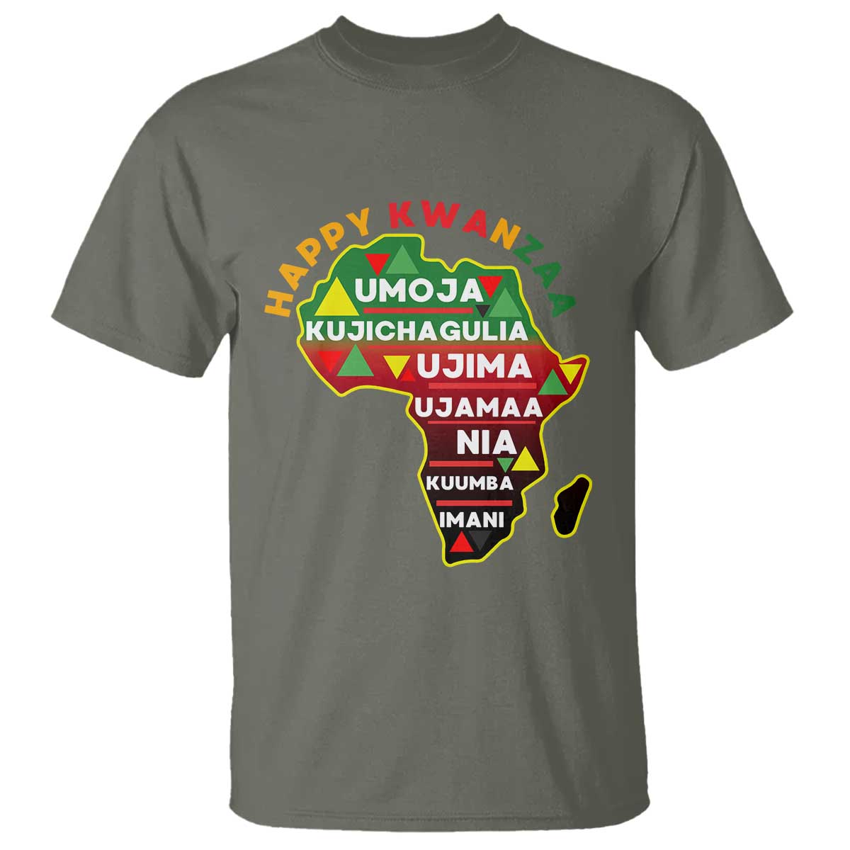 Happy Kwanzaa African Map T Shirt Nguzo Saba Seven Principles African Heritage Gift TS12 Military Green Print Your Wear