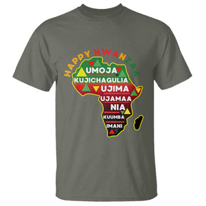 Happy Kwanzaa African Map T Shirt Nguzo Saba Seven Principles African Heritage Gift TS12 Military Green Print Your Wear