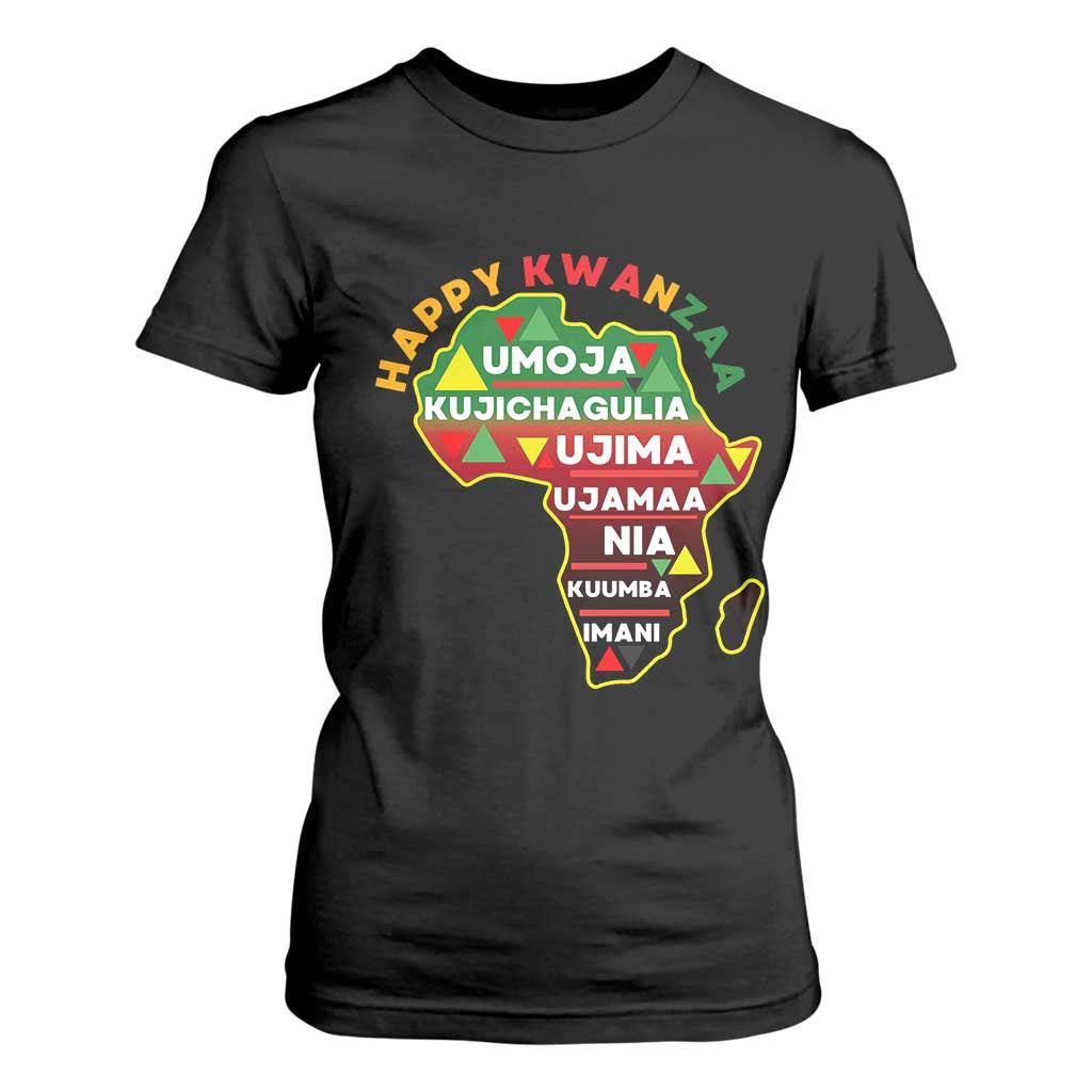 Happy Kwanzaa African Map T Shirt For Women Nguzo Saba Seven Principles African Heritage Gift TS12 Black Print Your Wear