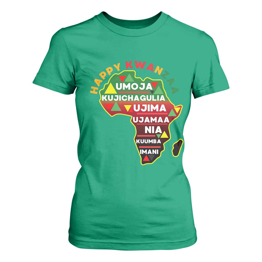 Happy Kwanzaa African Map T Shirt For Women Nguzo Saba Seven Principles African Heritage Gift TS12 Irish Green Print Your Wear