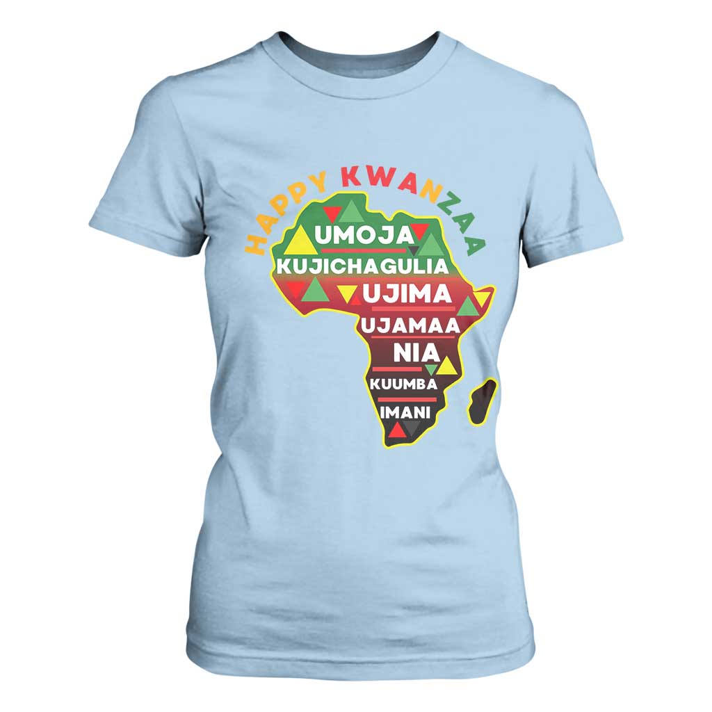 Happy Kwanzaa African Map T Shirt For Women Nguzo Saba Seven Principles African Heritage Gift TS12 Light Blue Print Your Wear
