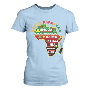 Happy Kwanzaa African Map T Shirt For Women Nguzo Saba Seven Principles African Heritage Gift TS12 Light Blue Print Your Wear