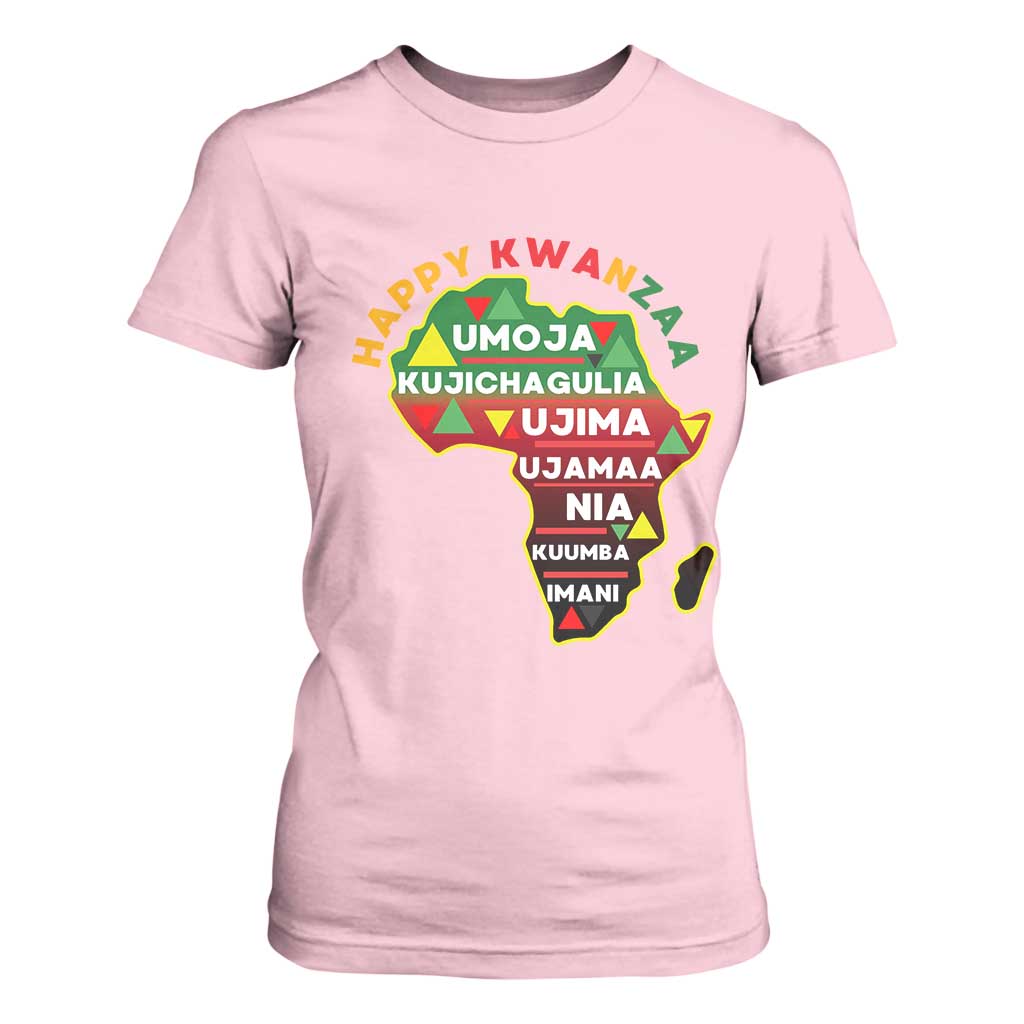 Happy Kwanzaa African Map T Shirt For Women Nguzo Saba Seven Principles African Heritage Gift TS12 Light Pink Print Your Wear