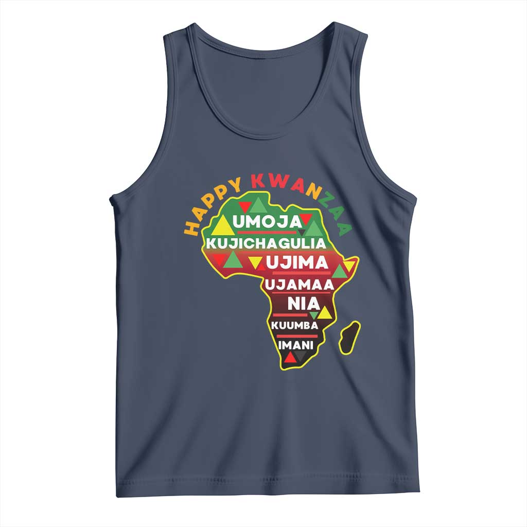 Happy Kwanzaa African Map Tank Top Nguzo Saba Seven Principles African Heritage Gift TS12 Navy Print Your Wear