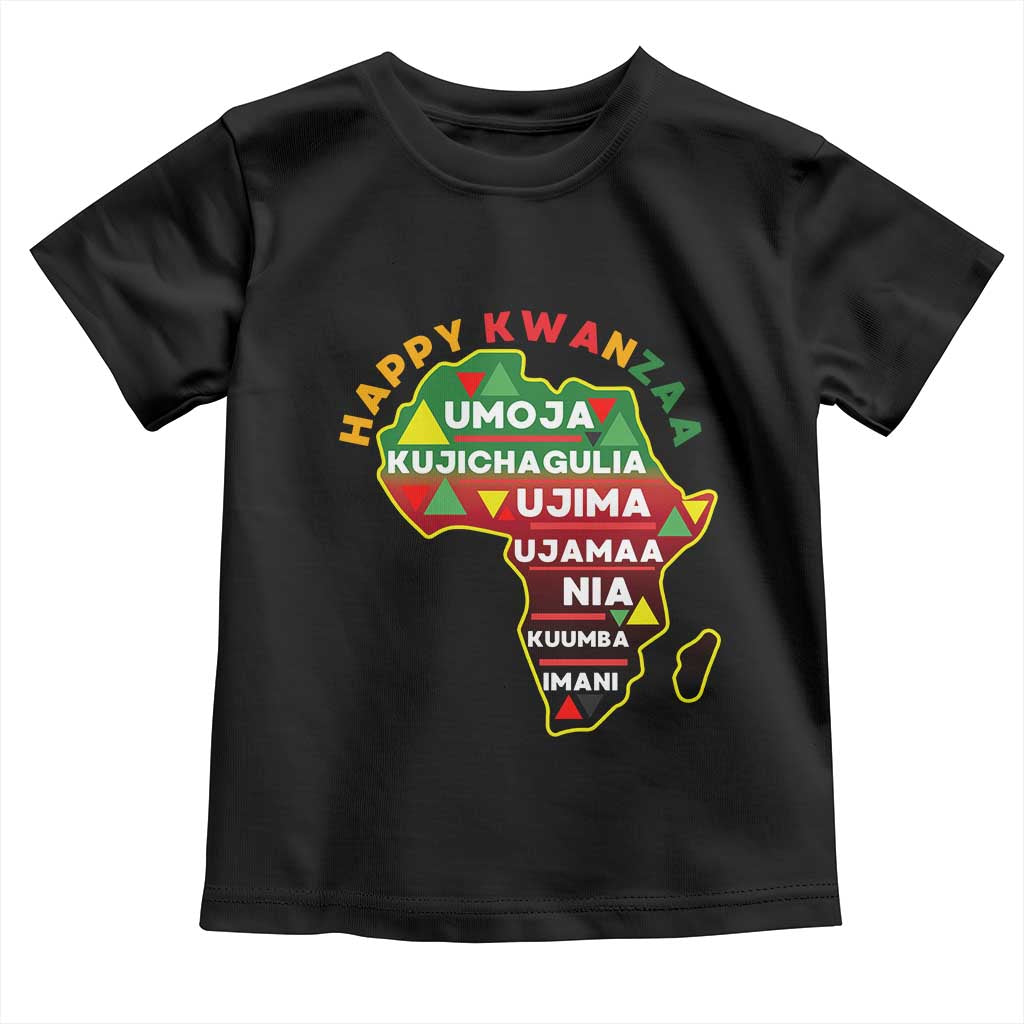 Happy Kwanzaa African Map Toddler T Shirt Nguzo Saba Seven Principles African Heritage Gift - Print Your Wear