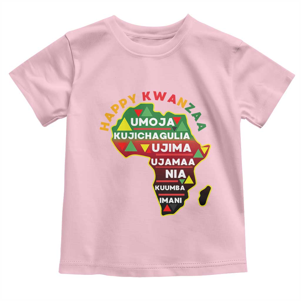 Happy Kwanzaa African Map Toddler T Shirt Nguzo Saba Seven Principles African Heritage Gift TS12 Light Pink Print Your Wear