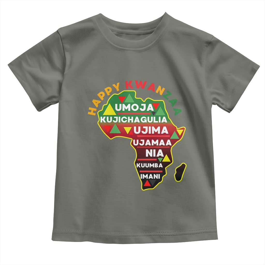 Happy Kwanzaa African Map Toddler T Shirt Nguzo Saba Seven Principles African Heritage Gift TS12 Military Green Print Your Wear