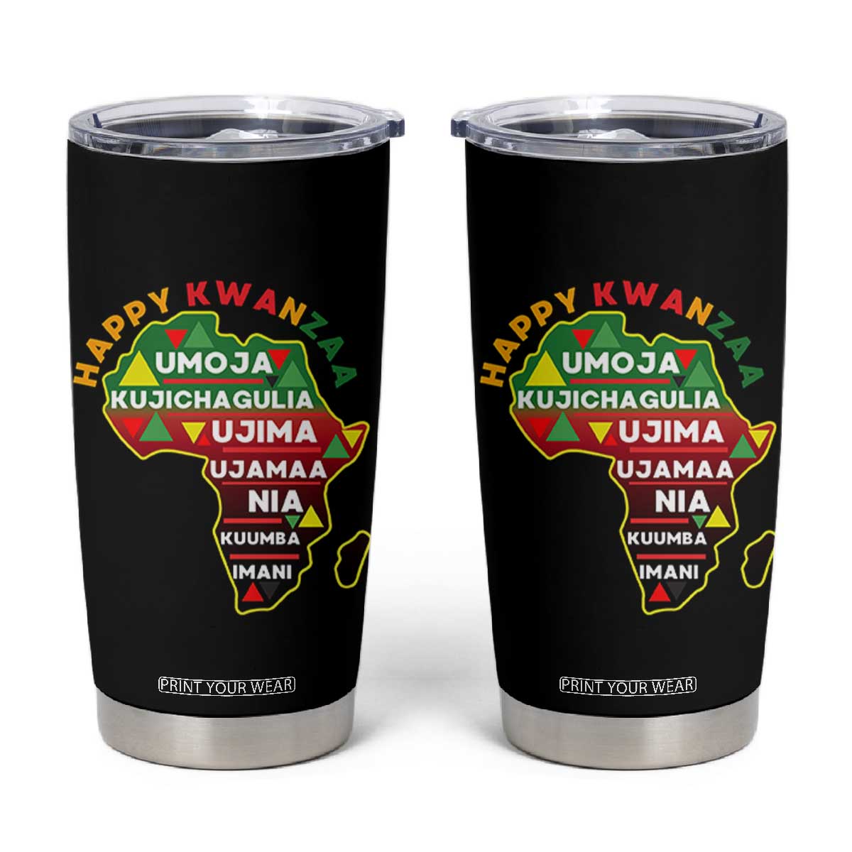 Happy Kwanzaa African Map Tumbler Cup Nguzo Saba Seven Principles African Heritage Gift - Print Your Wear