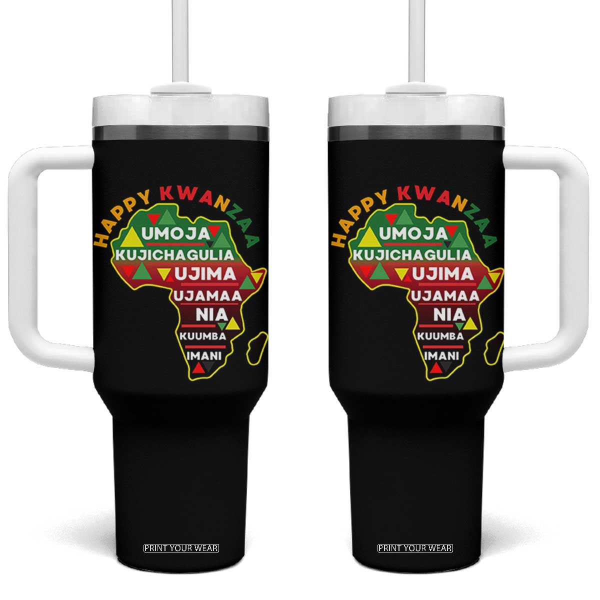 Happy Kwanzaa African Map Tumbler With Handle Nguzo Saba Seven Principles African Heritage Gift - Print Your Wear