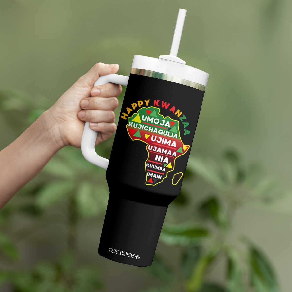 Happy Kwanzaa African Map Tumbler With Handle Nguzo Saba Seven Principles African Heritage Gift - Print Your Wear