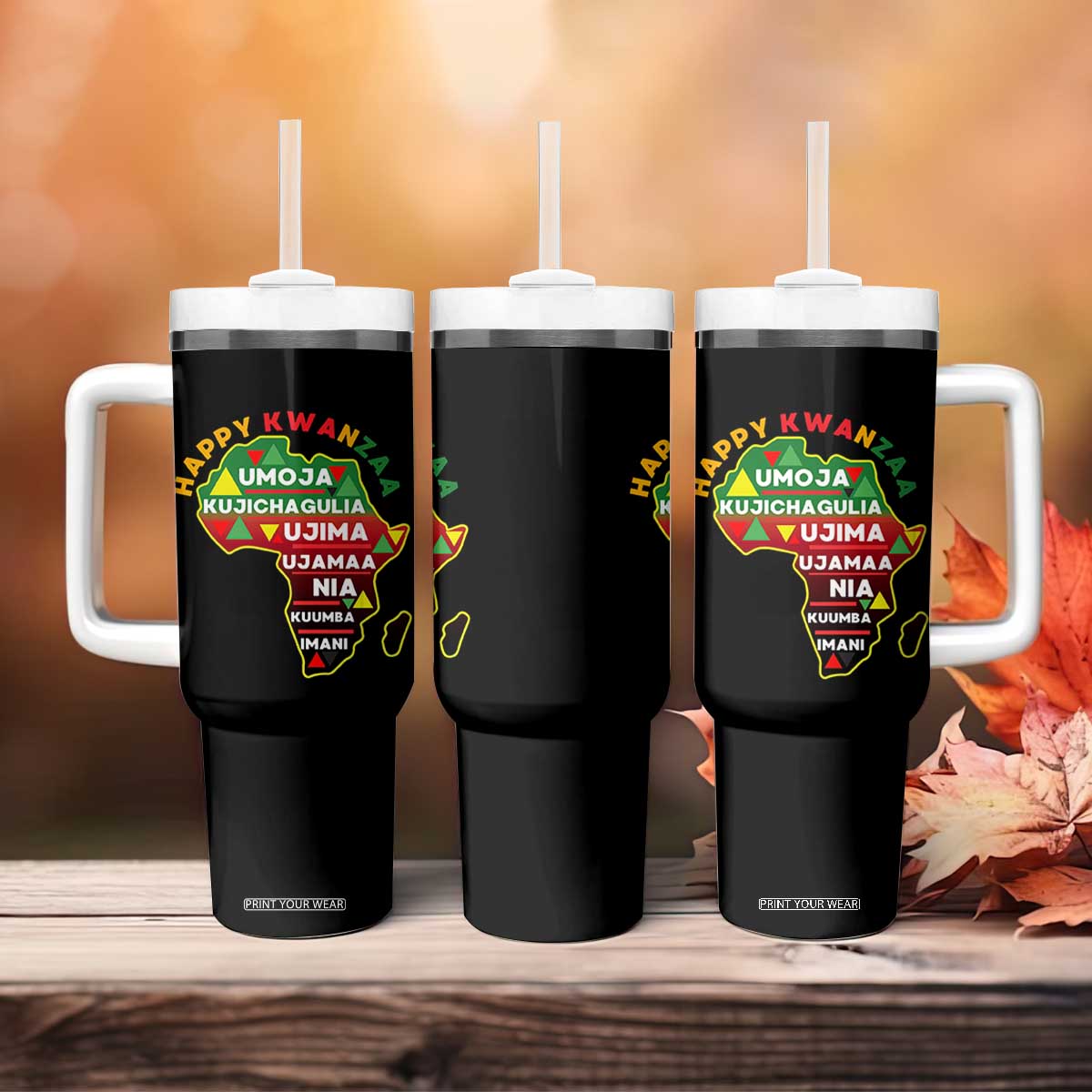 Happy Kwanzaa African Map Tumbler With Handle Nguzo Saba Seven Principles African Heritage Gift - Print Your Wear