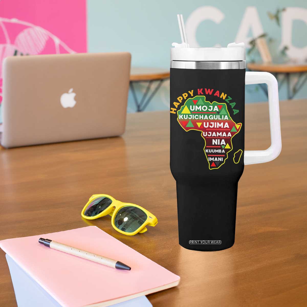 Happy Kwanzaa African Map Tumbler With Handle Nguzo Saba Seven Principles African Heritage Gift - Print Your Wear