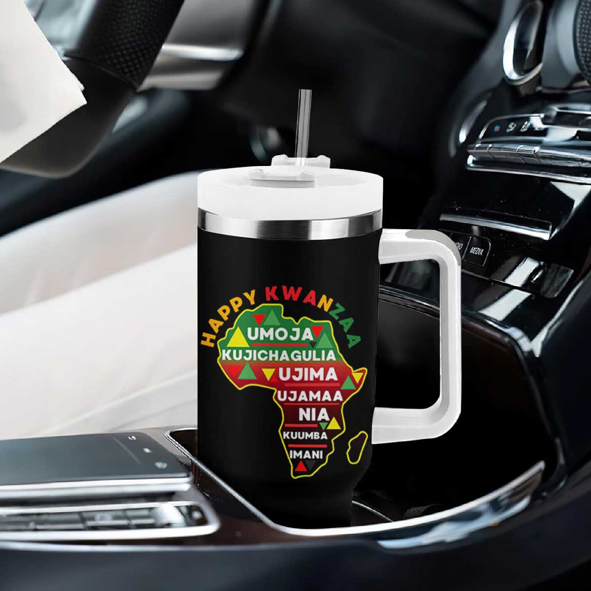 Happy Kwanzaa African Map Tumbler With Handle Nguzo Saba Seven Principles African Heritage Gift - Print Your Wear