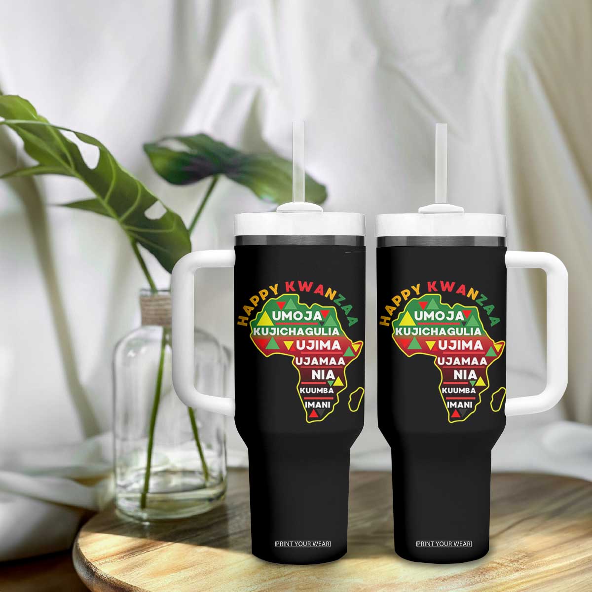 Happy Kwanzaa African Map Tumbler With Handle Nguzo Saba Seven Principles African Heritage Gift - Print Your Wear