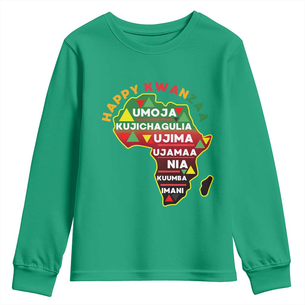 Happy Kwanzaa African Map Youth Sweatshirt Nguzo Saba Seven Principles African Heritage Gift TS12 Irish Green Print Your Wear