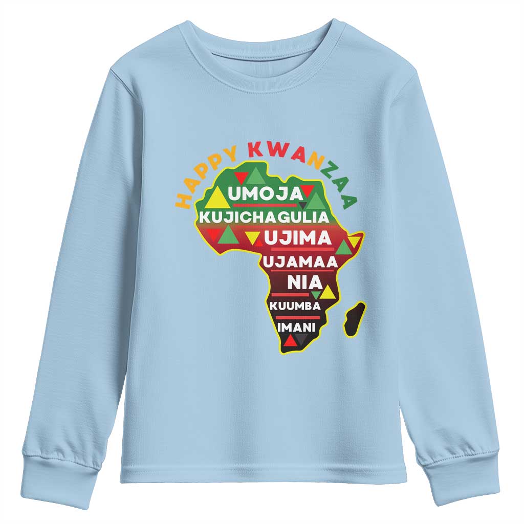 Happy Kwanzaa African Map Youth Sweatshirt Nguzo Saba Seven Principles African Heritage Gift TS12 Light Blue Print Your Wear