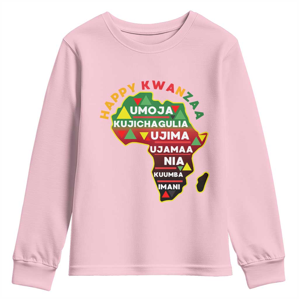 Happy Kwanzaa African Map Youth Sweatshirt Nguzo Saba Seven Principles African Heritage Gift TS12 Light Pink Print Your Wear