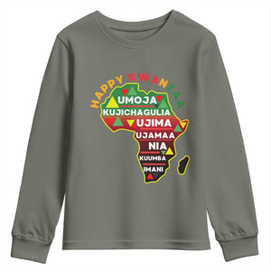 Happy Kwanzaa African Map Youth Sweatshirt Nguzo Saba Seven Principles African Heritage Gift TS12 Military Green Print Your Wear