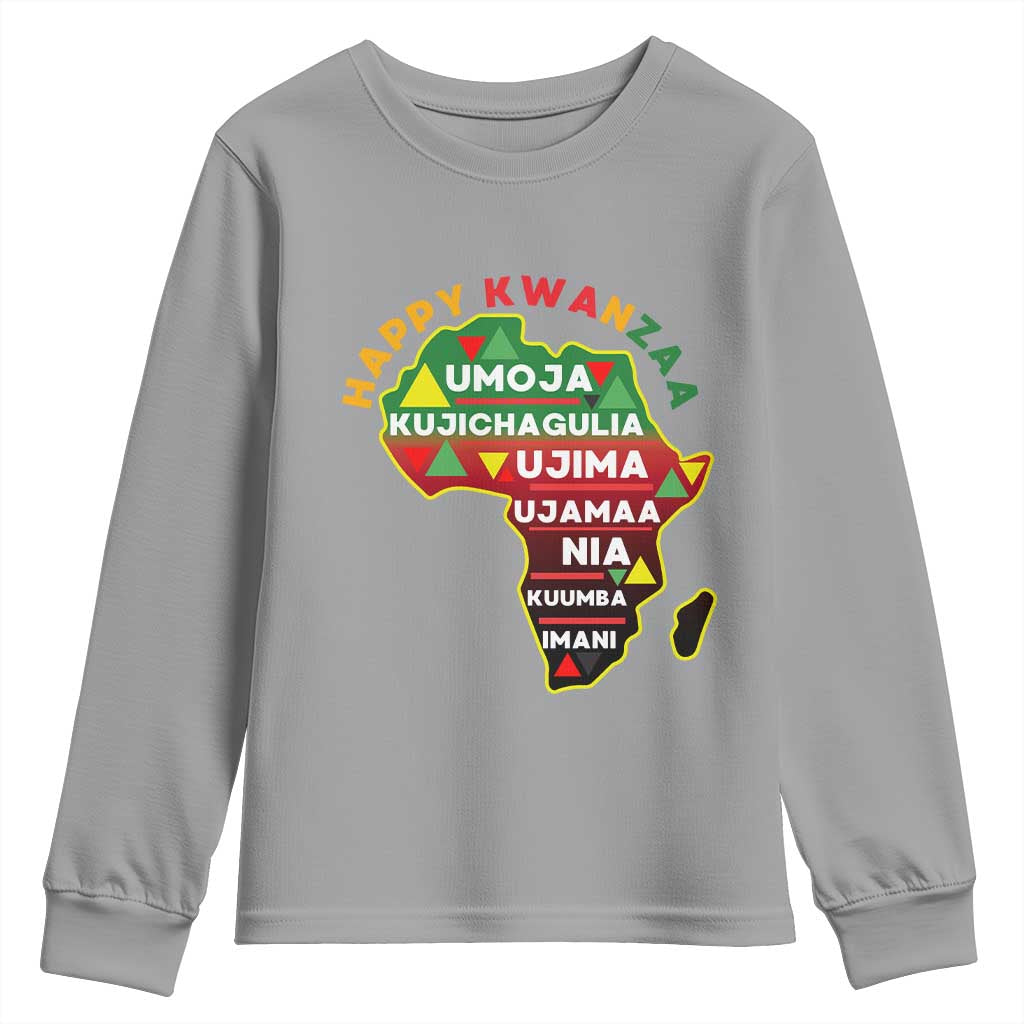 Happy Kwanzaa African Map Youth Sweatshirt Nguzo Saba Seven Principles African Heritage Gift TS12 Sport Gray Print Your Wear