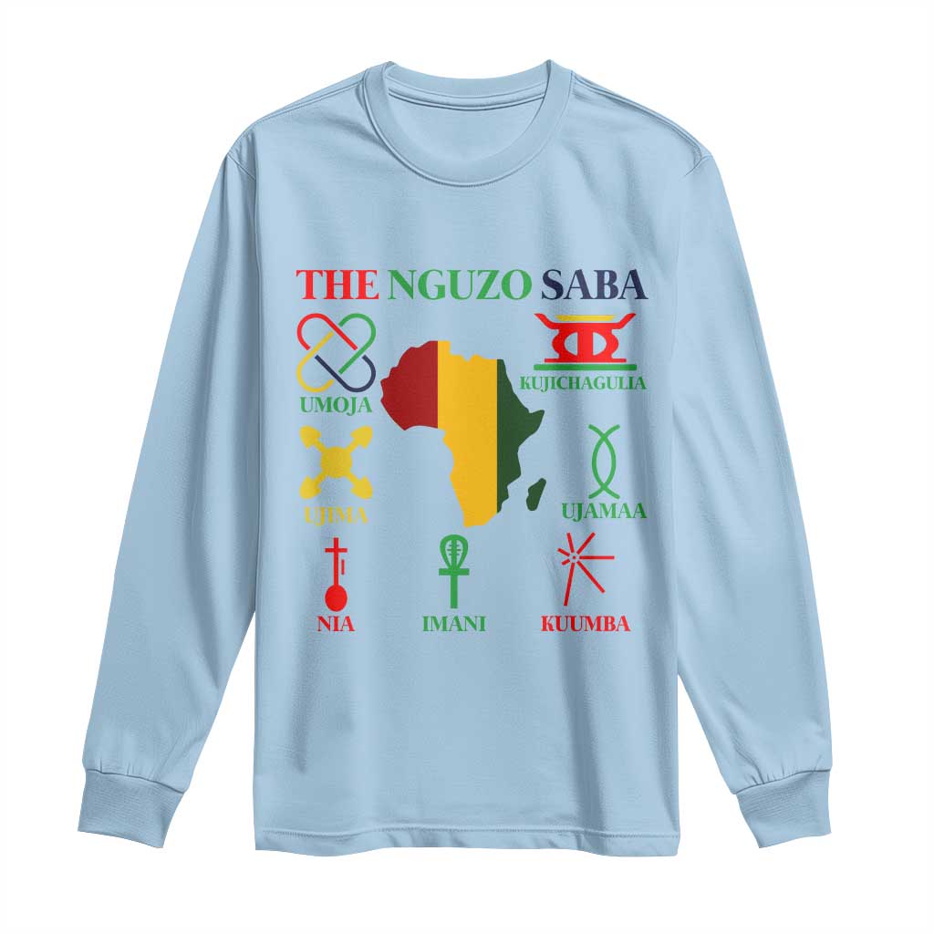Nguzo Saba Seven Principles Long Sleeve Shirt Festival Of Lights African Heritage Gift TS12 Light Blue Print Your Wear