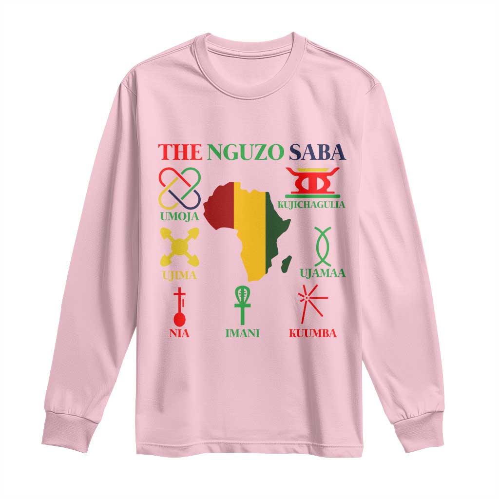 Nguzo Saba Seven Principles Long Sleeve Shirt Festival Of Lights African Heritage Gift TS12 Light Pink Print Your Wear